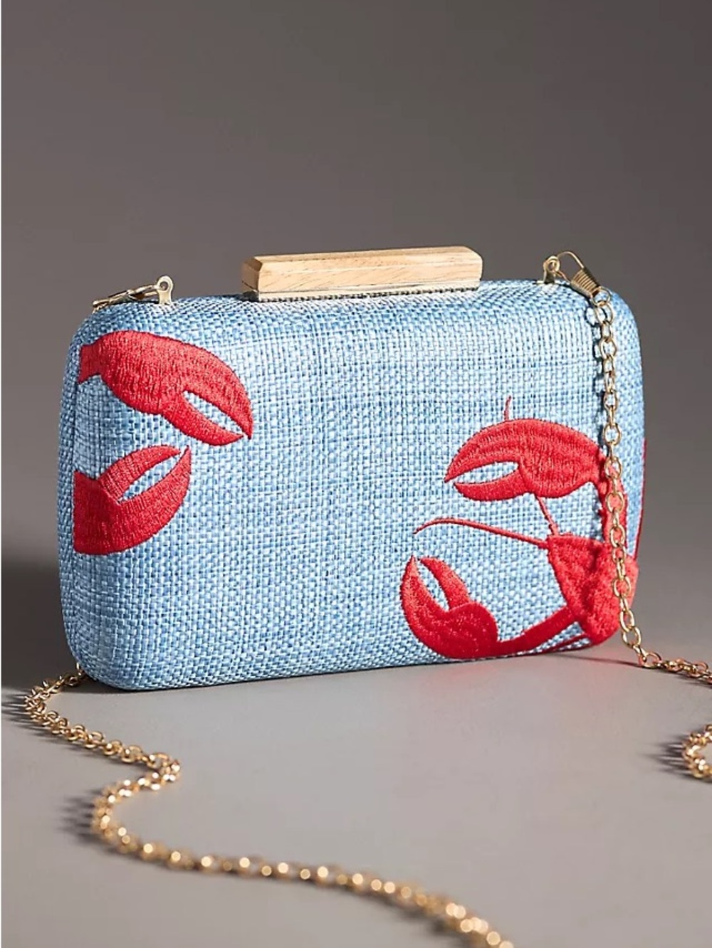 Anthropologie Shiraleah Under the Sea Clutch Blue Woven Background Red Lobster